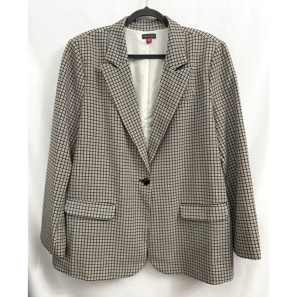 Vince Camuto Plaid Blazer Brown Black Cream Stretch Knit Lined Womens Size XXL - Picture 1 of 12